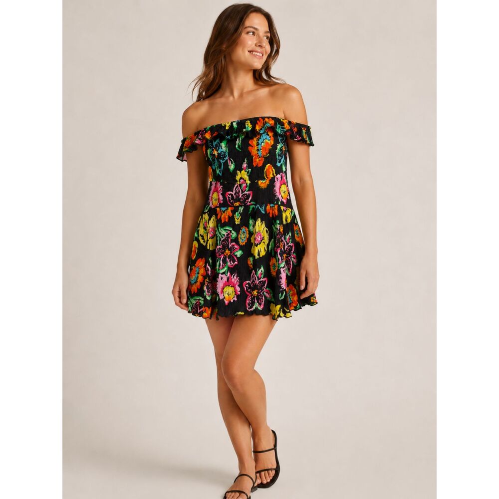 Urban Outfitters Floral Off Shoulder Smocked Mini Dress Boho Festival Small